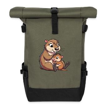 Kapibara spielt mit Kind - Rolltop Rucksack - Olive/Schwarz - Vorne