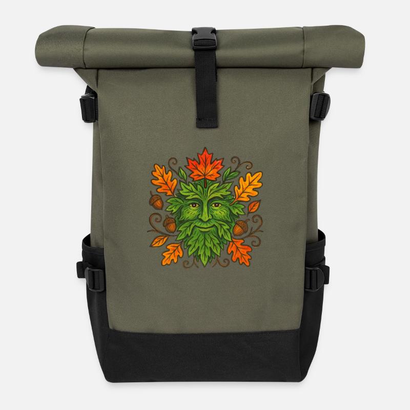 Herbstlicher Greenman - Rolltop Rucksack - Olive/Schwarz