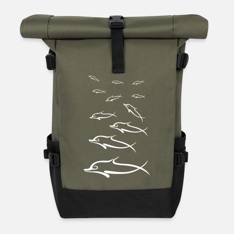 Dolphins white group - Roll Top Backpack - olive/black