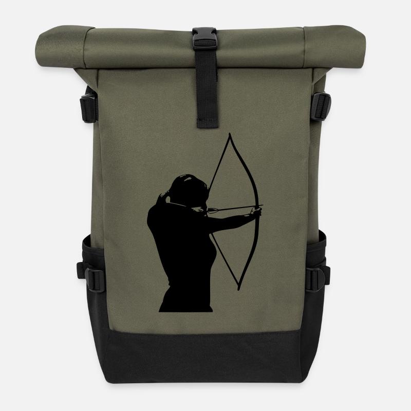 Weibliche Bogenschützin - Rolltop Rucksack - Olive/Schwarz