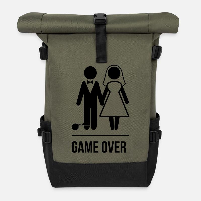 Game Over Hochzeit - Rolltop Rucksack - Olive/Schwarz