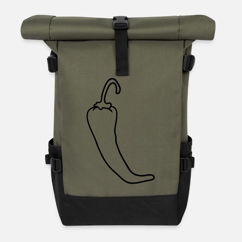 Chili Chilli Peperoni Scharf Hot - Rolltop Rucksack - Olive/Schwarz