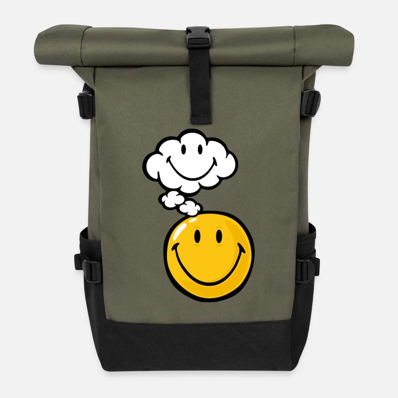Smiley Thought - Sac à dos roll top - olive/noir