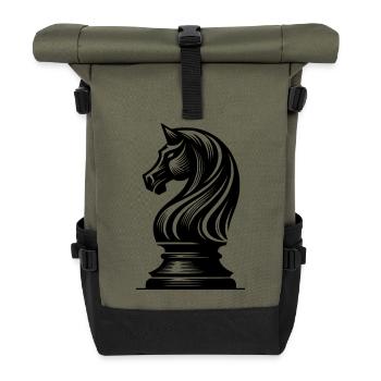 Schachspiel Pferd Schachfigur Springer Zeichnung - Rolltop Rucksack - Olive/Schwarz - Vorne