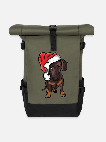 Weihnachts Dackel im Comic-Style - Rolltop Rucksack - Olive/Schwarz