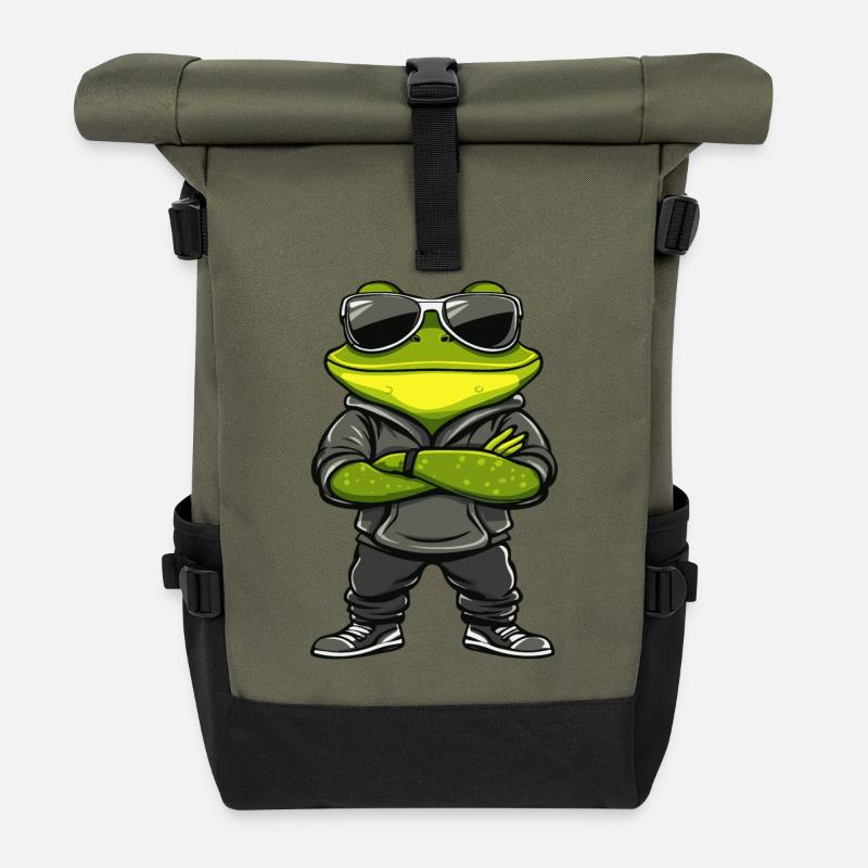 Grenouille Bande Dessinée Cool - Sac à dos roll top - olive/noir
