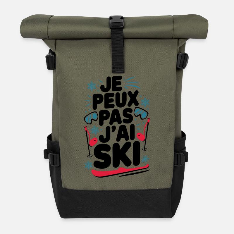 I can't I have SKI - Roll Top Backpack - olive/black