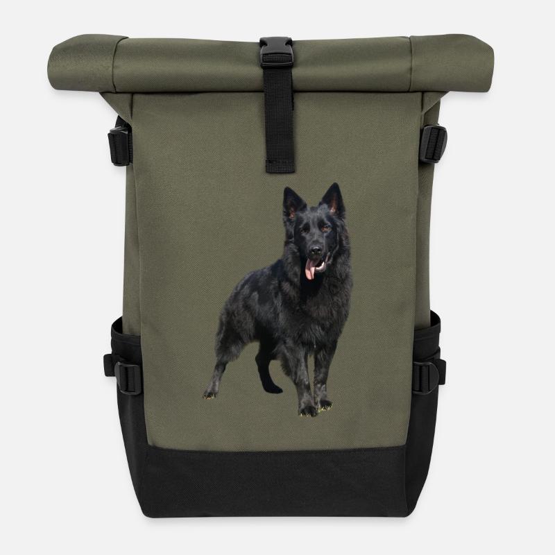 schwarzer Schäferhund - Rolltop Rucksack - Olive/Schwarz