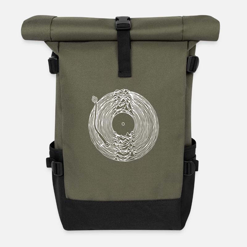 White Vinyl Turntable - Roll Top Backpack - olive/black