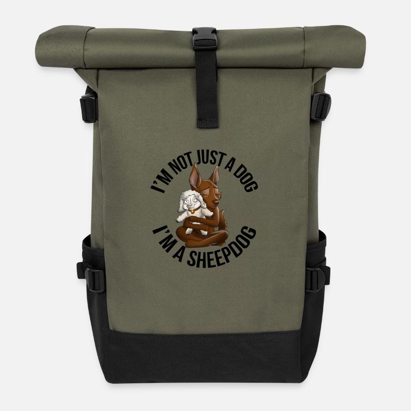 Kelpie Schafe Schokolade - Rolltop Rucksack - Olive/Schwarz