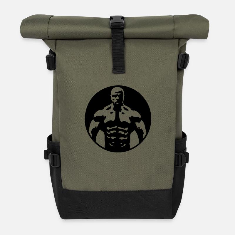 Bodybuilding Squad Logo - Rolltop Rucksack - Olive/Schwarz