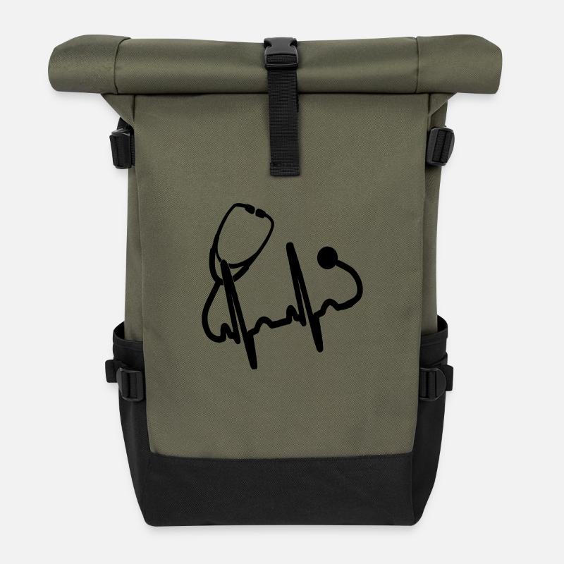 Stethoskop, EKG - Rolltop Rucksack - Olive/Schwarz