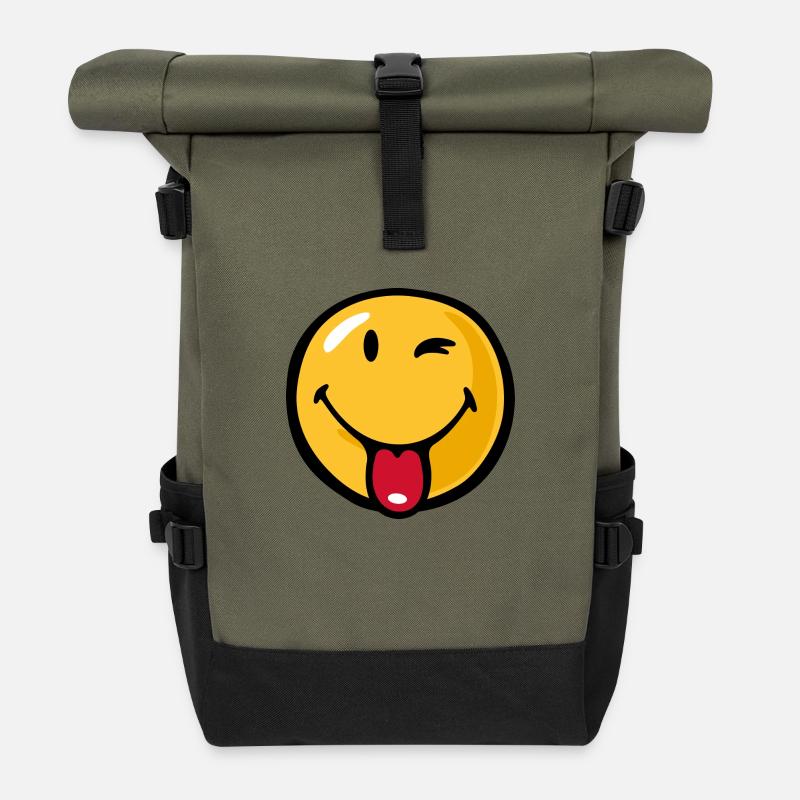 Smiley playful - Rolltop Rucksack - Olive/Schwarz