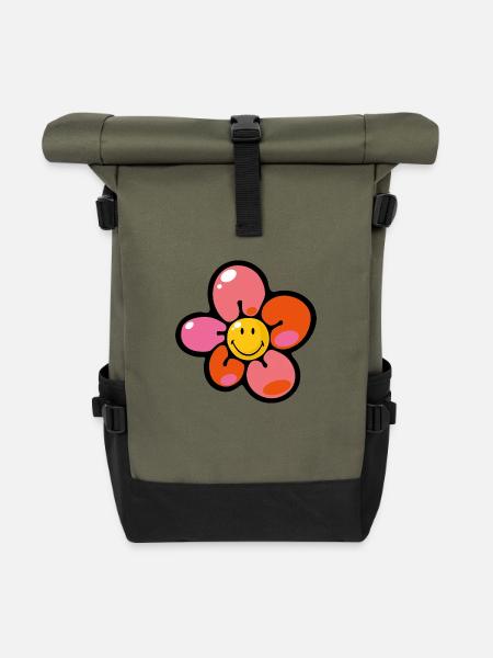 Smiley Pansy - Rolltop Rucksack - Olive/Schwarz