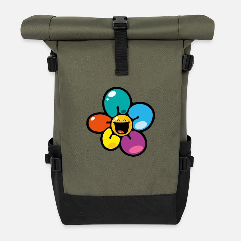 Smiley Colour Flower - Rolltop Rucksack - Olive/Schwarz