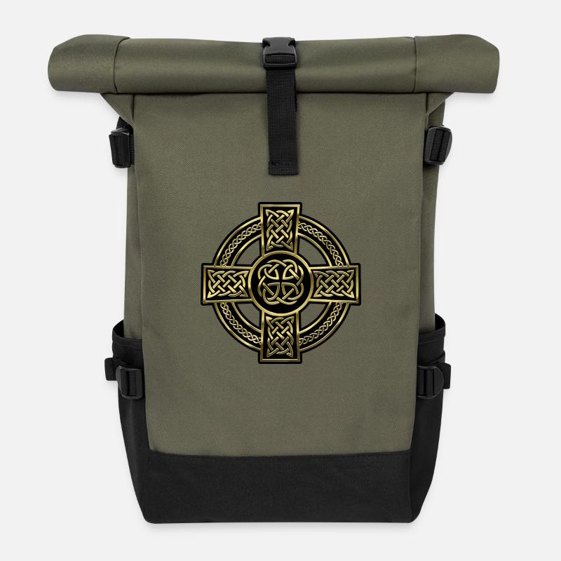 Irlande Design Croix Celtique - Sac à dos roll top - olive/noir