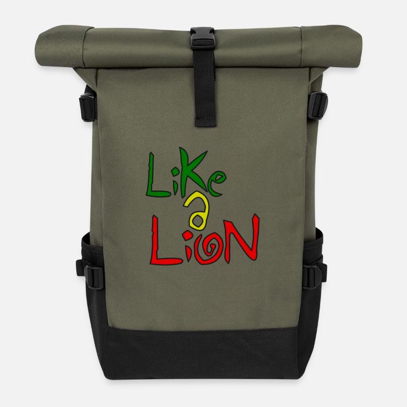 Like a Lion - Wie ein Löwe - Rolltop Rucksack - Olive/Schwarz
