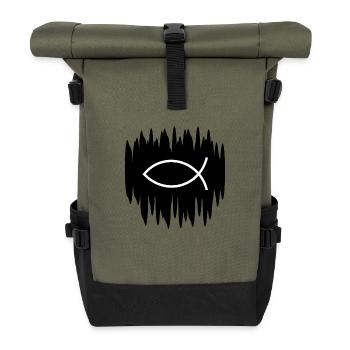 Jesus Fish White Black Ichthys Fish Fish - Roll Top Backpack - olive/black - Front