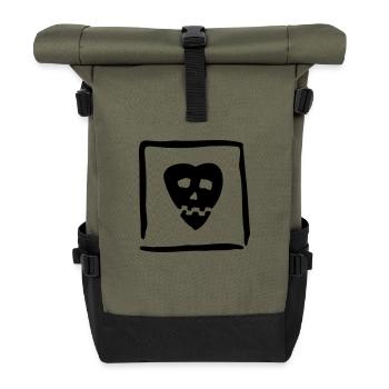 SkullHeart Logo Square (Stickbar) - Rolltop Rucksack - Olive/Schwarz - Vorne