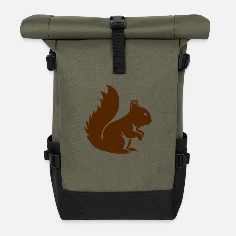Eichhörnchen Tier - Rolltop Rucksack - Olive/Schwarz