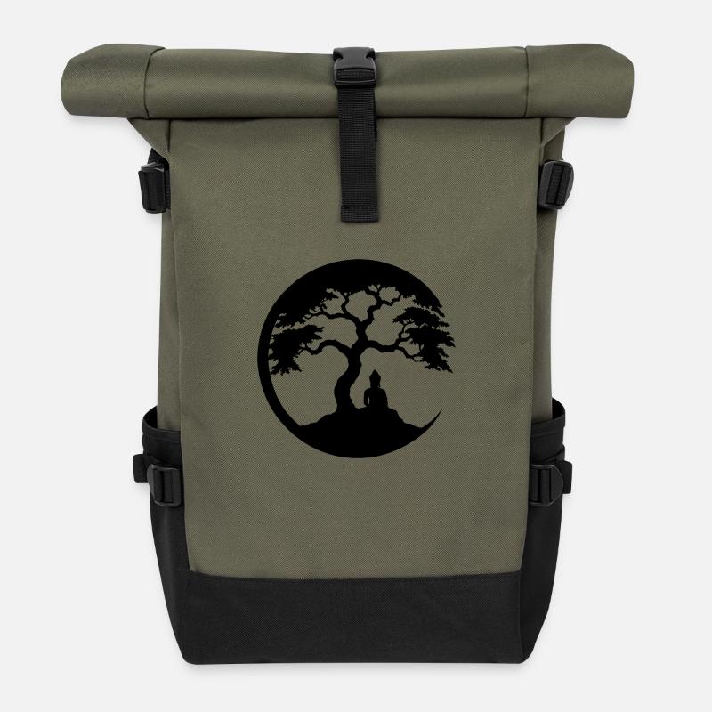 Bouddha, Cercle Zen - Sac à dos roll top - olive/noir