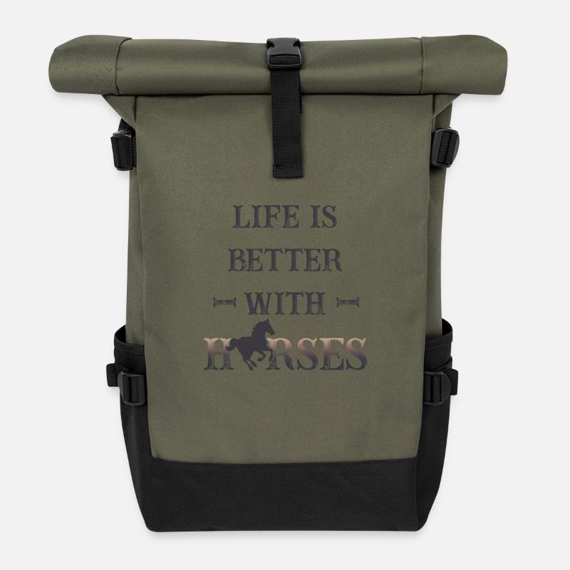 Life is better with horses - Rolltop Rucksack - Olive/Schwarz