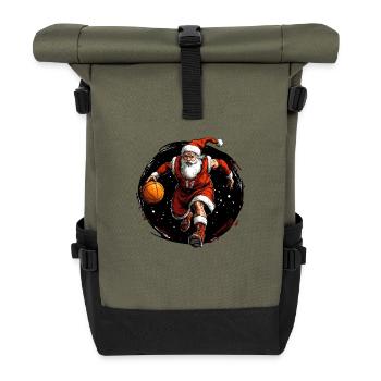 Basketballer Weihnachten / Weihnachtsmann Basketba - Rolltop Rucksack - Olive/Schwarz - Vorne