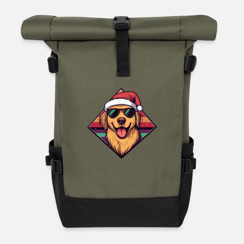 Golden Retriever Chien Noël Cool - Sac à dos roll top - olive/noir