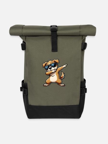 hund dabbing comic - Rolltop Rucksack - Olive/Schwarz