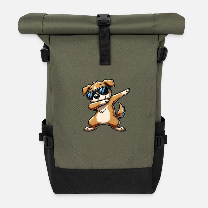 hund dabbing comic - Rolltop Rucksack - Olive/Schwarz