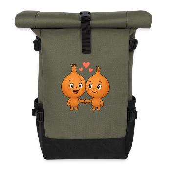 Cute onions with hearts - Roll Top Backpack - olive/black - Front