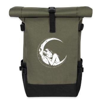 Mondschlaf: Träumende Frau im Halbmond - Rolltop Rucksack - Olive/Schwarz - Vorne