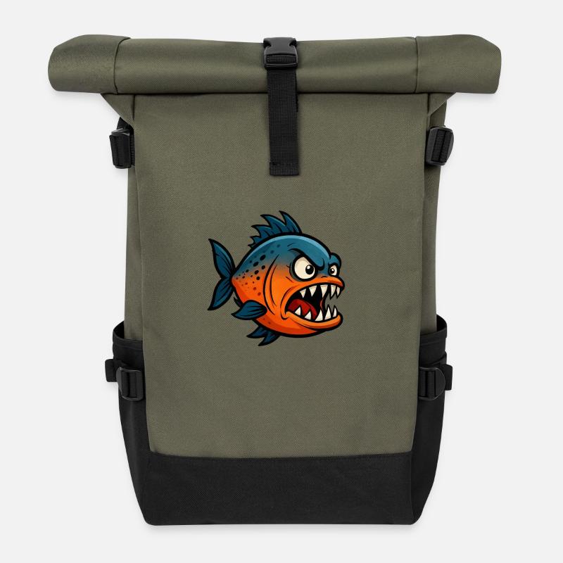 piranha comic - Rolltop Rucksack - Olive/Schwarz