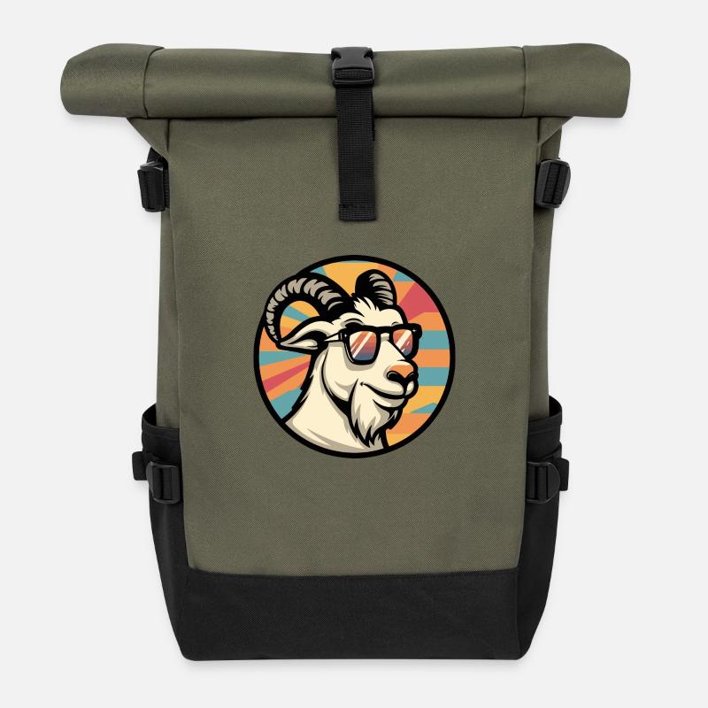 Mountain Goat Comic Cool - Roll Top Backpack - olive/black