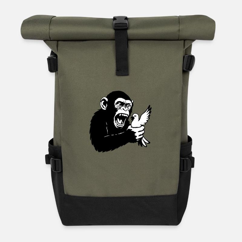 Monkey squeezes pigeon - Roll Top Backpack - olive/black