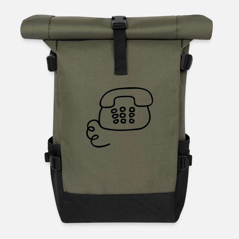 Telefon retro - Line - Rolltop Rucksack - Olive/Schwarz