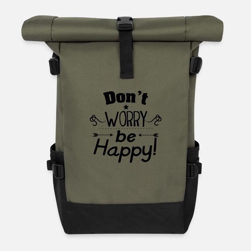 Don't worry be happy - Rolltop Rucksack - Olive/Schwarz