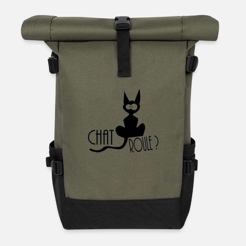 chat roule ? - Sac à dos roll top - olive/noir