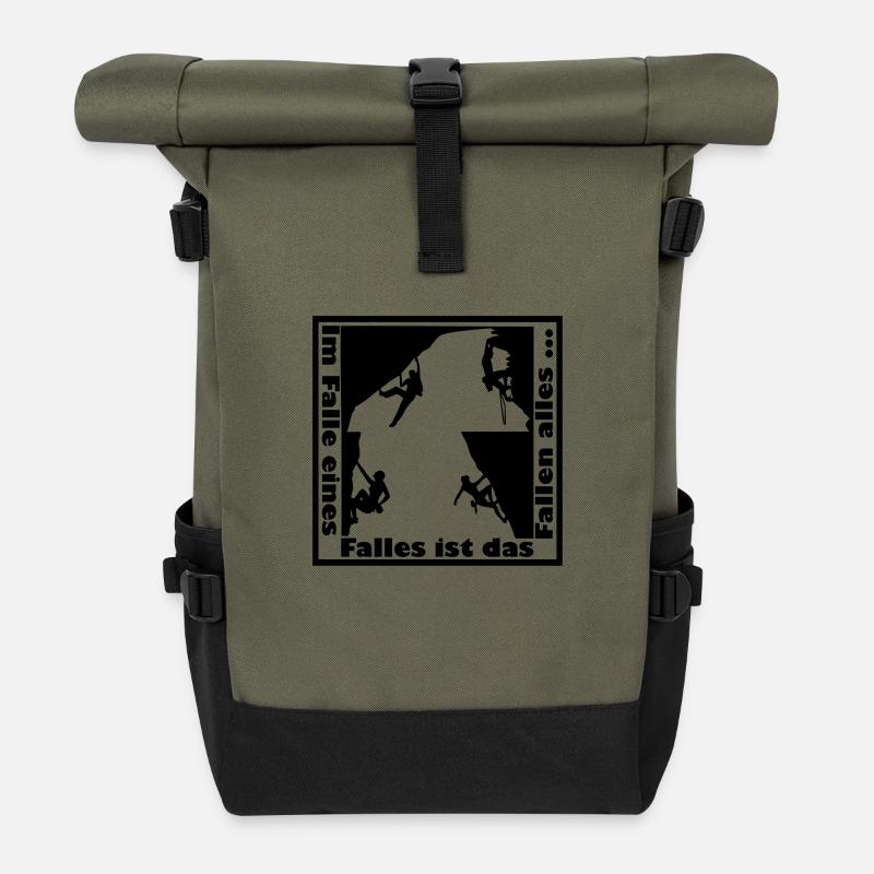 "Im Falle eines Falles ist das Fallen alles" - Rolltop Rucksack - Olive/Schwarz