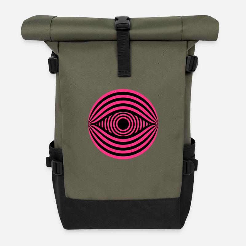 Optical Illusion Eye - Roll Top Backpack - olive/black