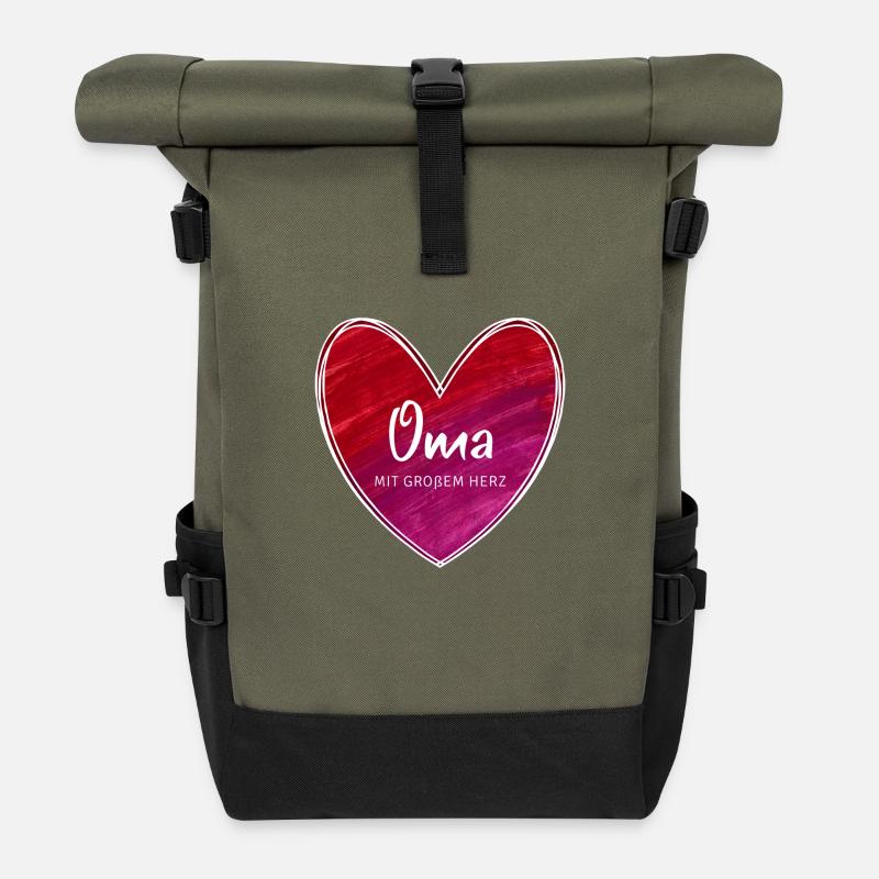 Oma mit großem Herz - Rolltop Rucksack - Olive/Schwarz