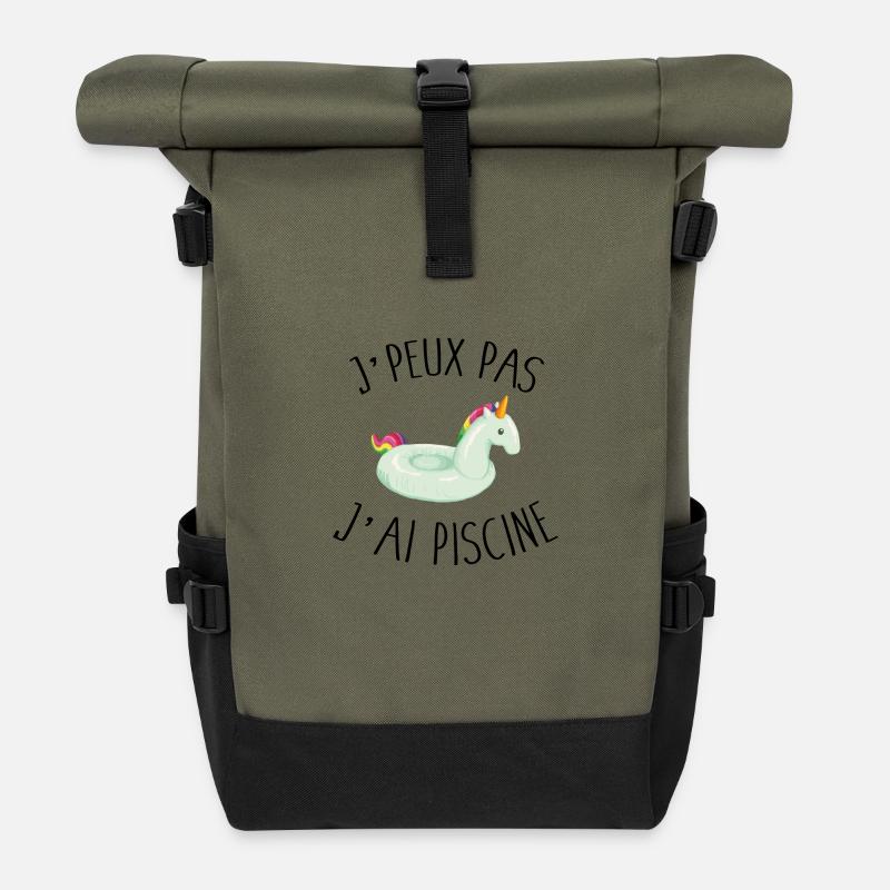 Je peux pas j'ai piscine - Sac à dos roll top - olive/noir