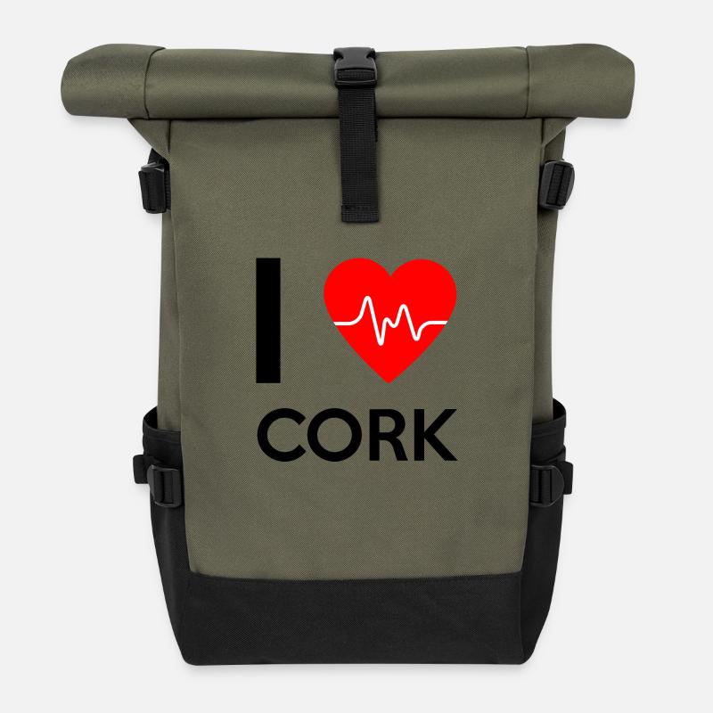 I Love Cork - I love Cork - Roll Top Backpack - olive/black