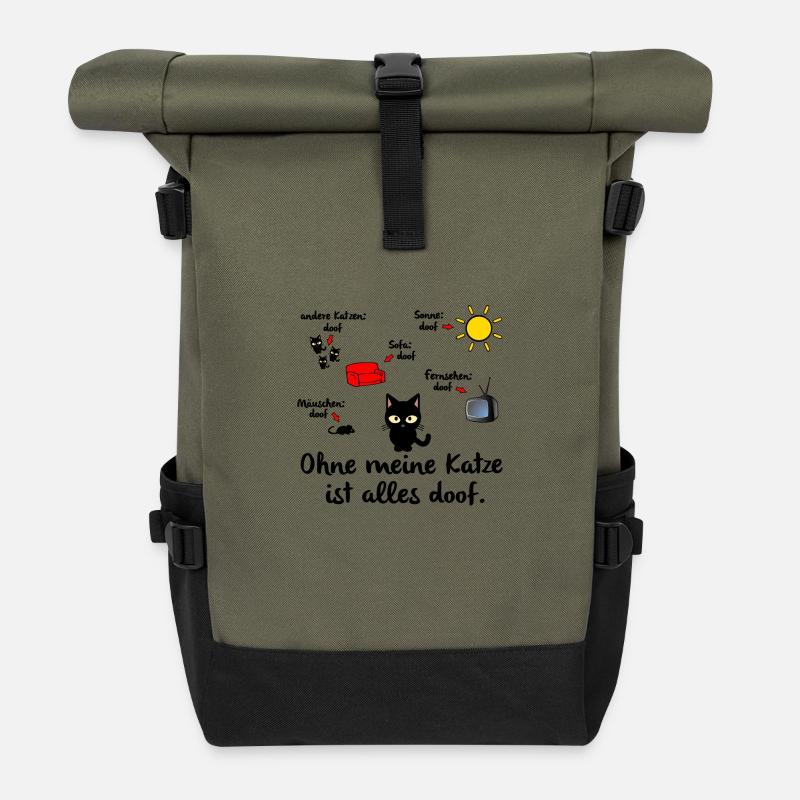 Ohne Katze - Rolltop Rucksack - Olive/Schwarz