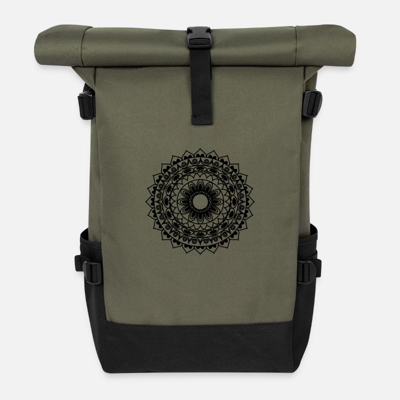 florales Mandala - Rolltop Rucksack - Olive/Schwarz