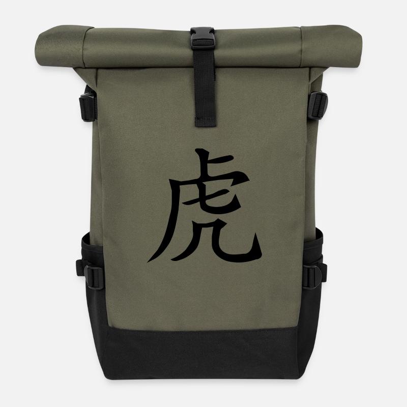 tierkreiszeichen_tiger_1_farbig - Rolltop Rucksack - Olive/Schwarz