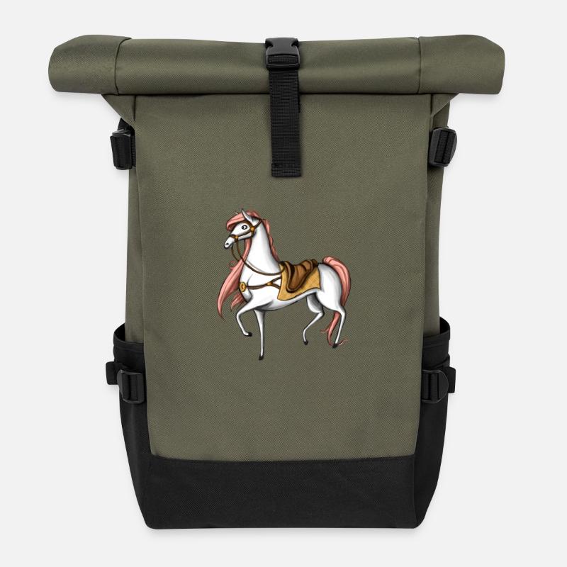 Fabelhaftes Pferd weiß - Rolltop Rucksack - Olive/Schwarz