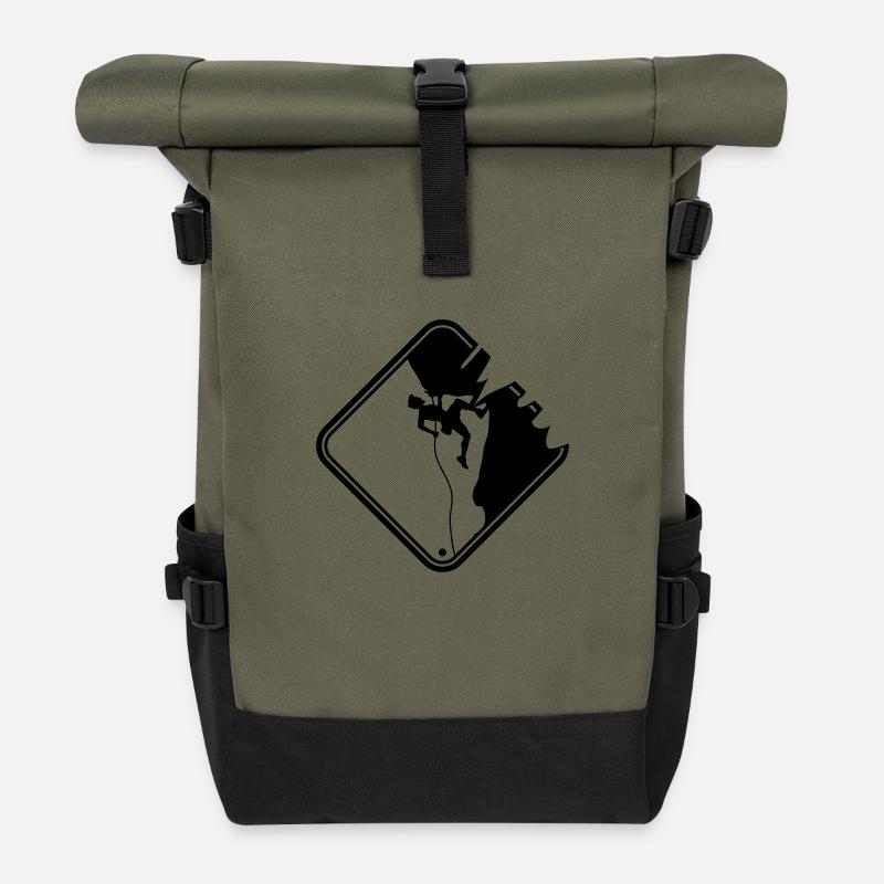 warning danger sign yellow climbing dangerous - Roll Top Backpack - olive/black