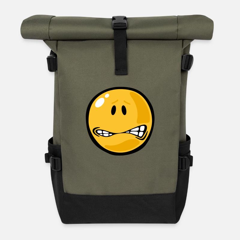 Smiley fear stressed - Rolltop Rucksack - Olive/Schwarz