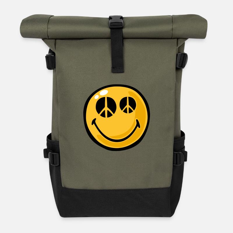 Smiley peace eyes - Rolltop Rucksack - Olive/Schwarz